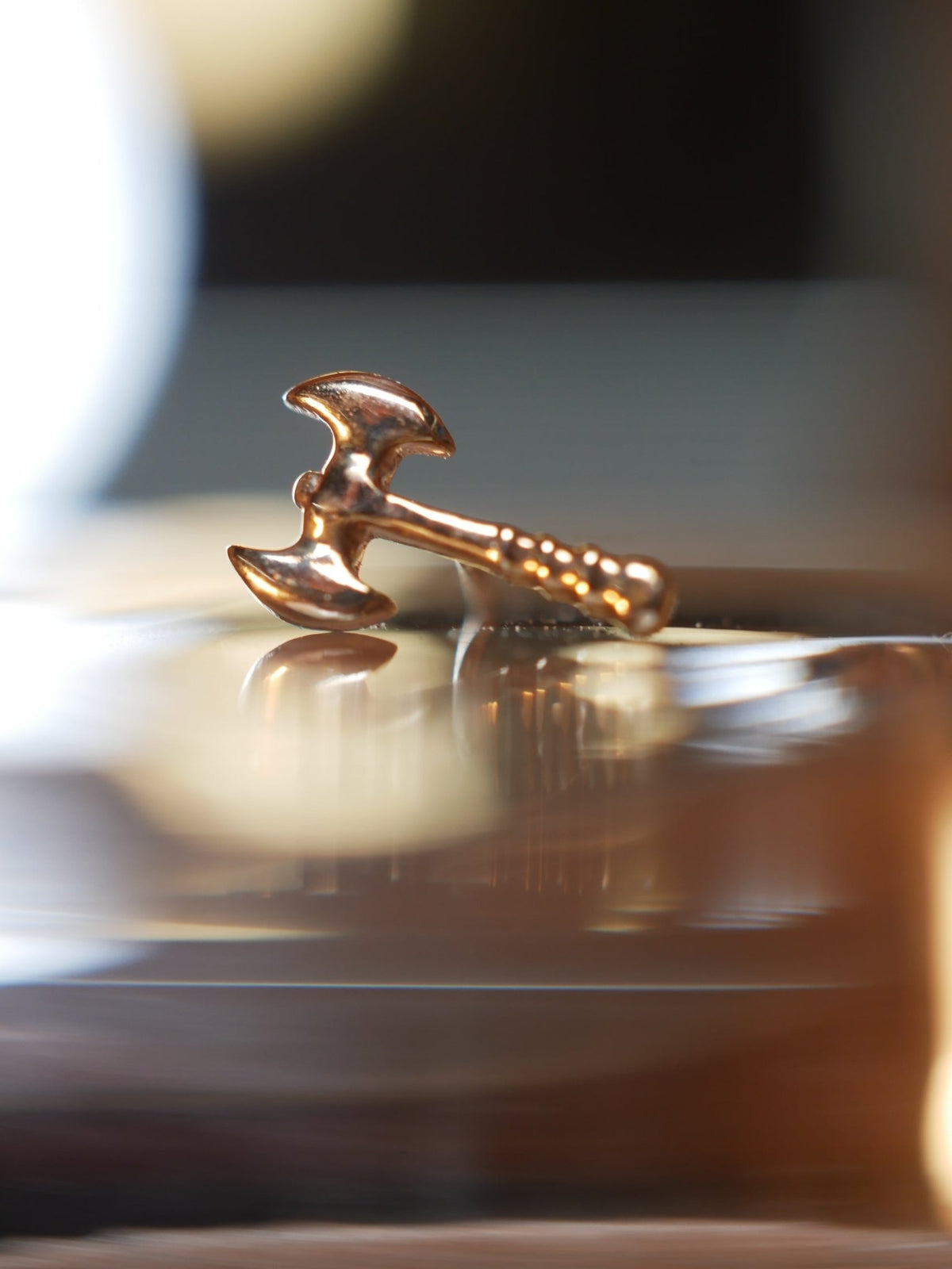 Battle Axe Threadless End, moissanite threadless piercing end by Aurum Deorum