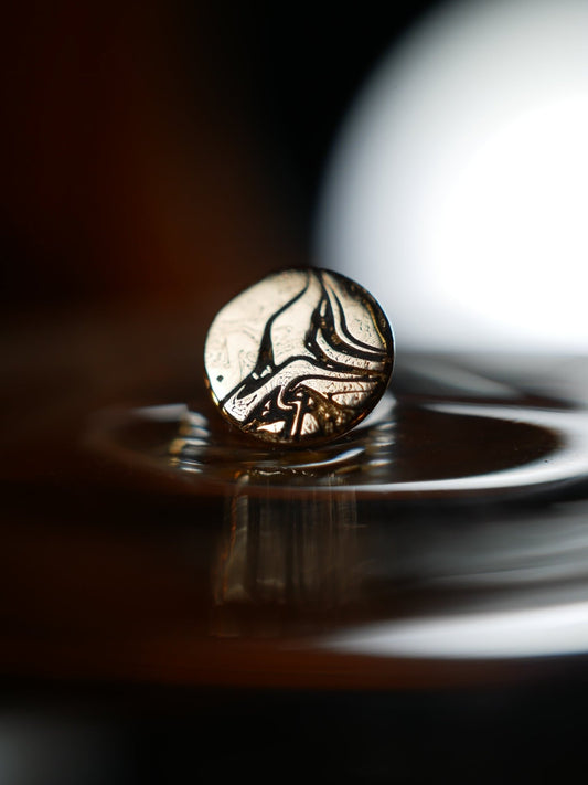 Suminagashi Disc Threadless End No. 1, solid 14k gold threadless piercing end by Aurum Deorum