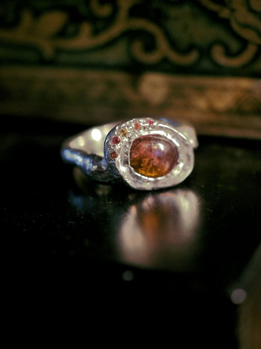 Tourmaline cabochon and Silver Ring - Aurum Deorum - Silver Jewellery